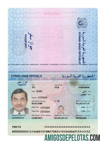 Passaporte Síria 2022 presente exemplo real